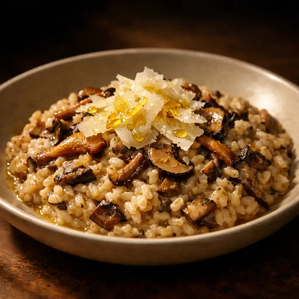 Wild mushroom risotto with shaved Parmesan and truffle oil