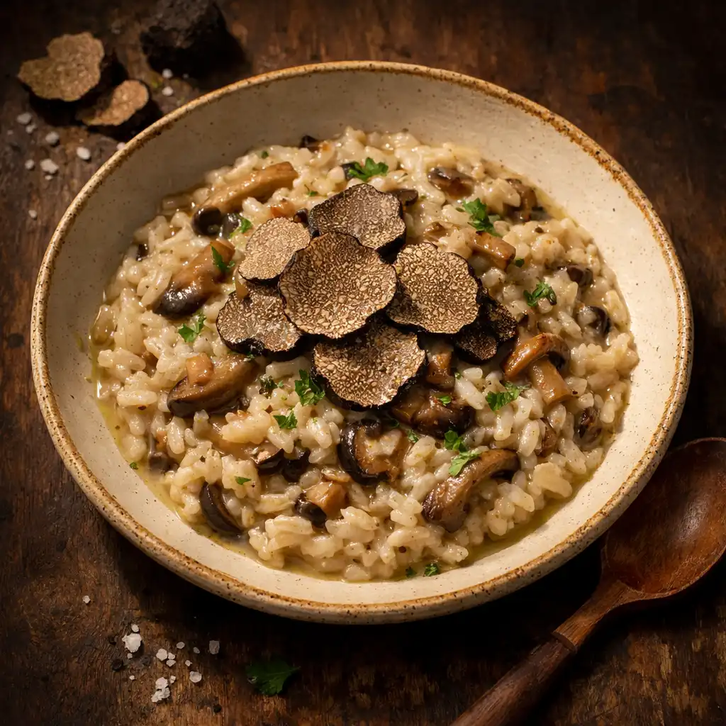 Wild mushroom risotto with truffle oil and shaved truffle